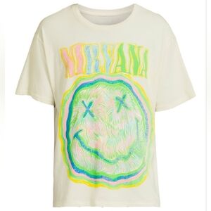NIRVANA Cream and Yellow Short Sleeve Tees with Artistic Smiley Faces